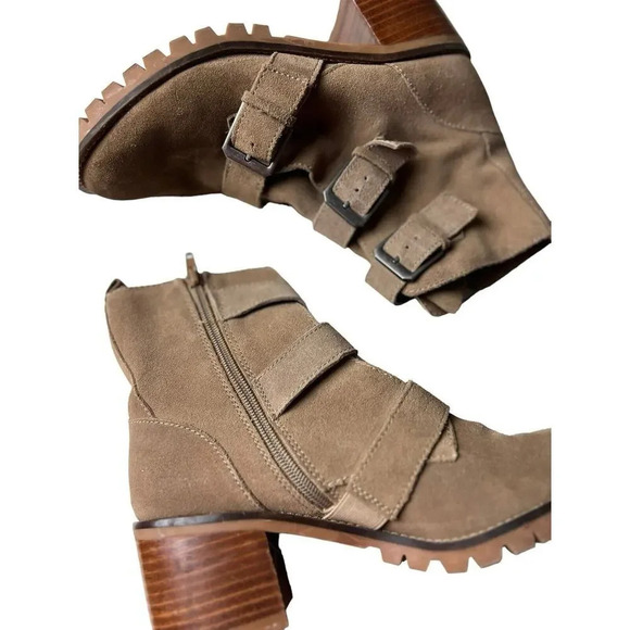 Crown Vintage Asisa Tan Suede Leather Triple Buckle Moto Boots Size 8.5 Women’s - Picture 4 of 8